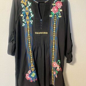CALESSA Embroidery Linen Boho Tunic Top